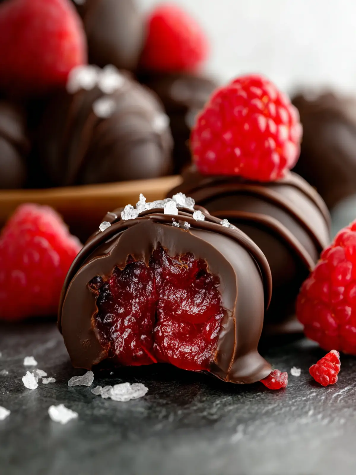 Dark Chocolate-Covered Raspberry Bites First Image