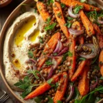 Roasted Carrot and Lentil Salad with Hummus First Image