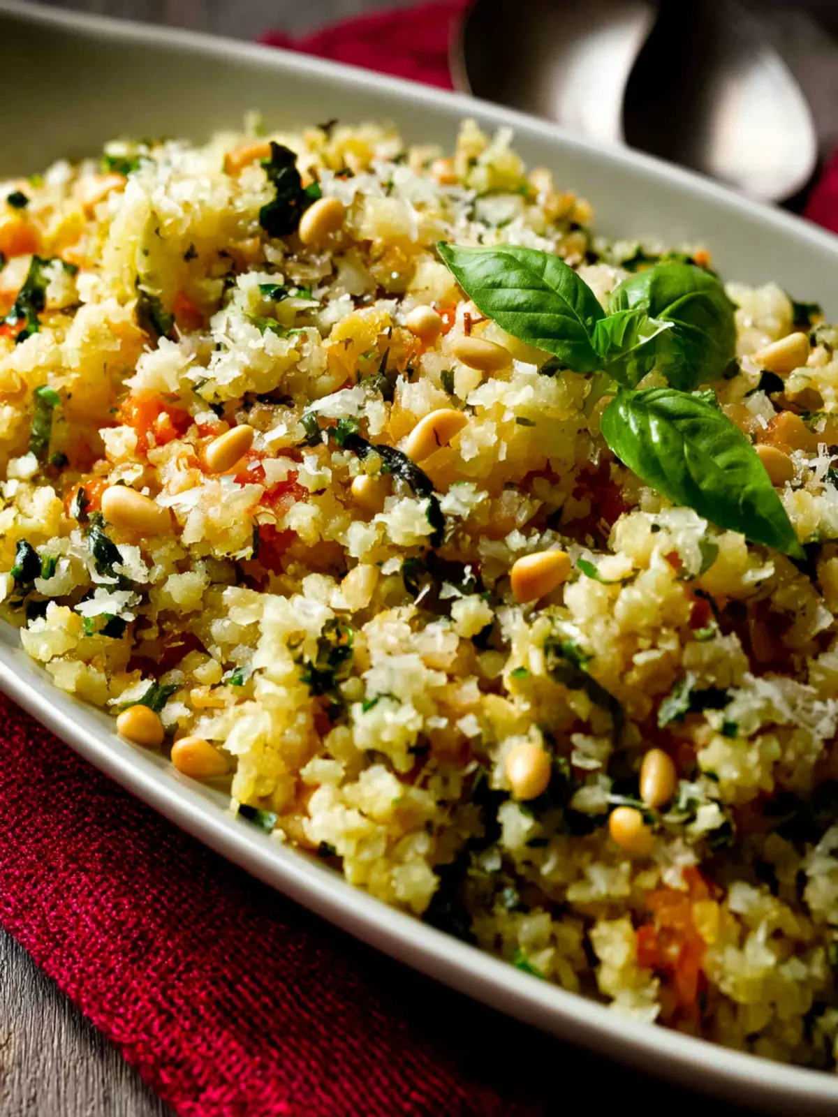 Cauliflower Rice with Basil, Parmesan, and Pine Nuts First Image