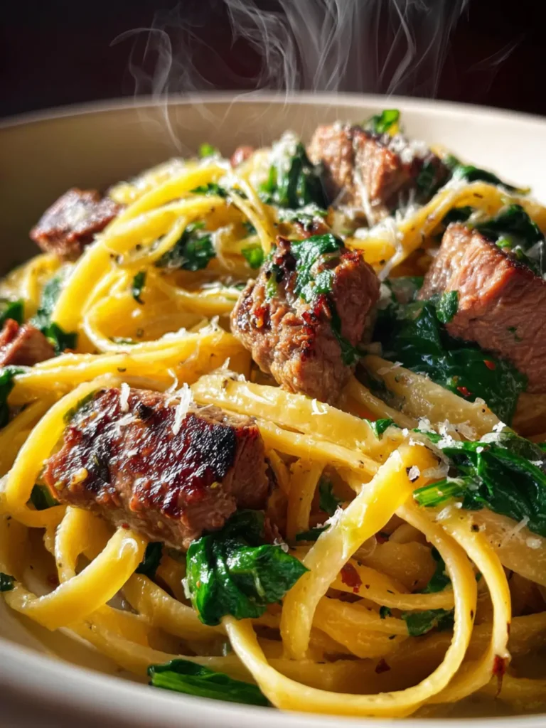 cowboy butter steak linguine with spinach First Image